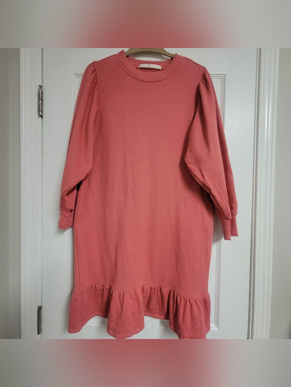 Marie Oliver Ruffle Hem Sweatshirt Dress in Dusty Rose (No Size).